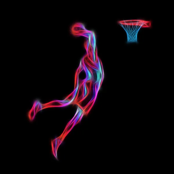 Pemain basket Slam Dunk Neon Glow Silhouette — Stok Foto