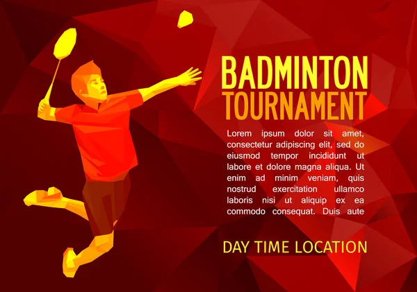 Jogador de badminton poligonal, cartaz desportivo — Vetor de Stock