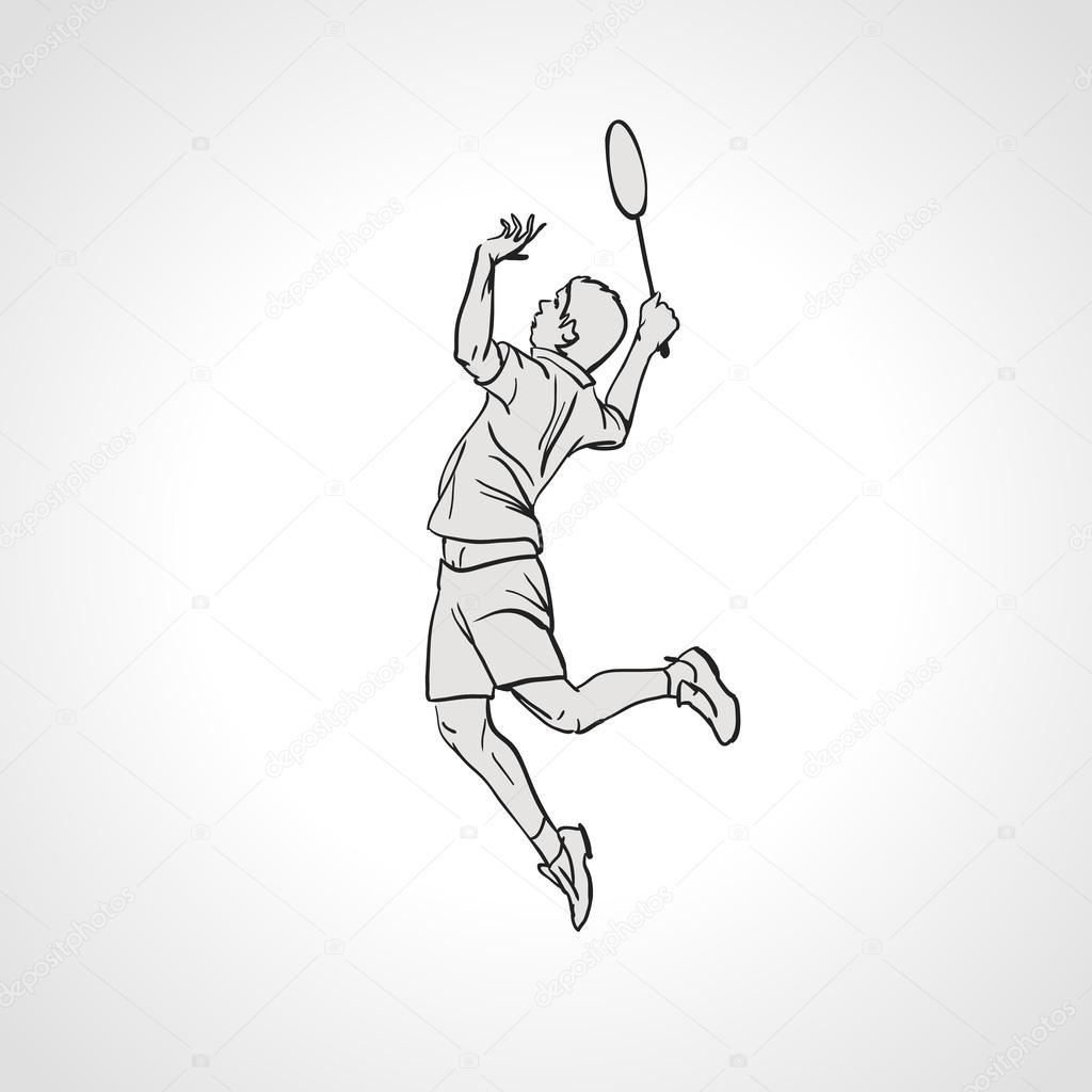 Vector illustration of Badminton player. Hand drawn.