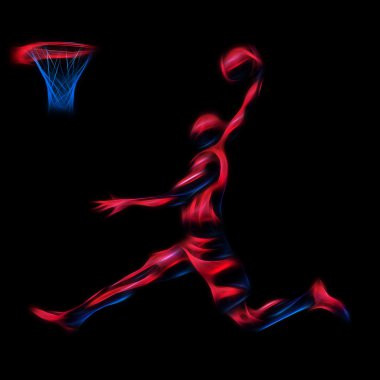 Basketbol oyuncusu Slam Dunk Neon Glow siluet