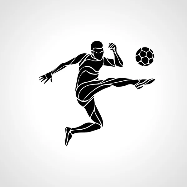 Futbol oyuncusu topu başladı. Siyah arka plan üzerinde renkli vektör çizim.