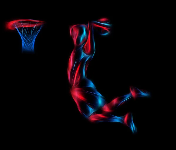 Jugador de baloncesto Slam Dunk Neon Glow Silhouette —  Fotos de Stock