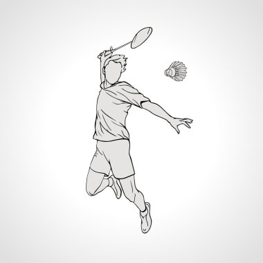Badminton oyuncu vektör Illustration. Elle çizilmiş.