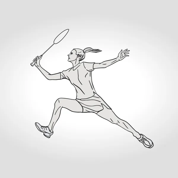 Uma jogadora de Badminton. Ilustração desenhada à mão — Vetor de Stock