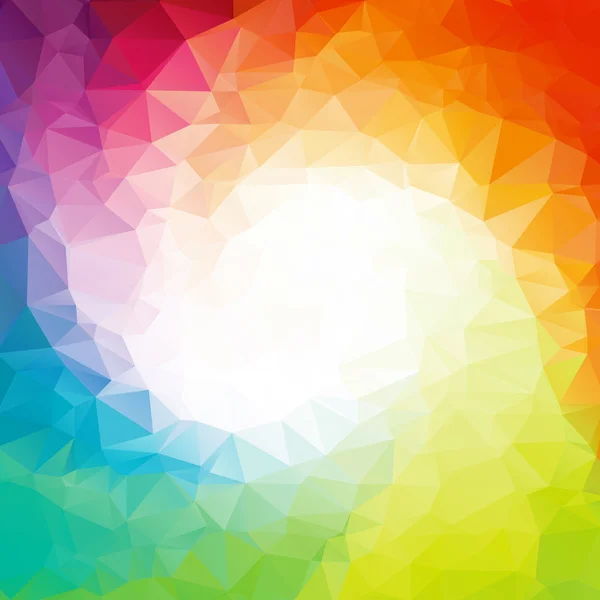 Abstracto colorido remolino arco iris polígono alrededor de fondo cuadrado blanco — Vector de stock