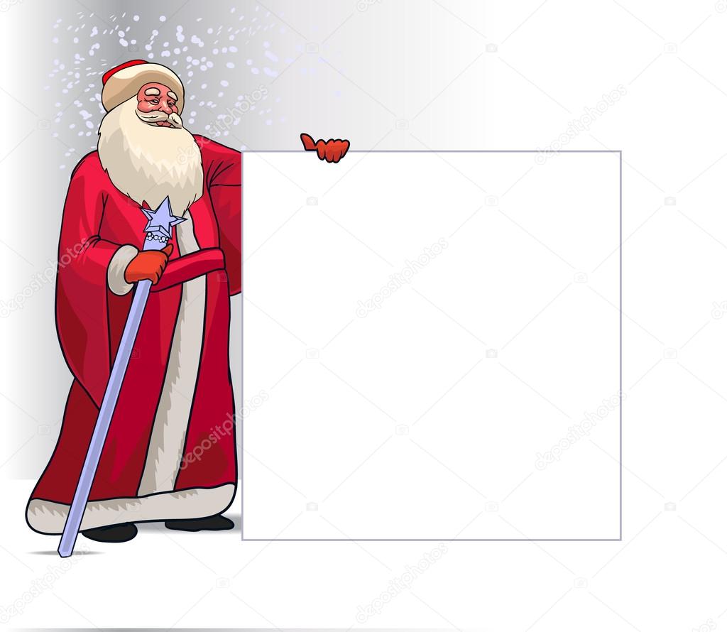Santa Claus Cartoon Character for Christmas Holding Blank Board