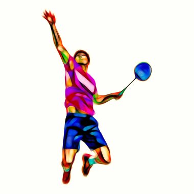 Beyaz izole poligon profesyonel badminton oyuncu