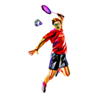 Beyaz izole poligon profesyonel badminton oyuncu