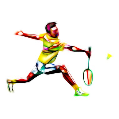 Beyaz izole poligon profesyonel badminton oyuncu