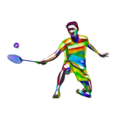 Beyaz izole poligon profesyonel badminton oyuncu