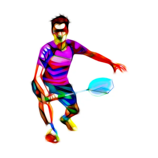 Polygonal professional badminton player isolated on white — Stock Photo, Image