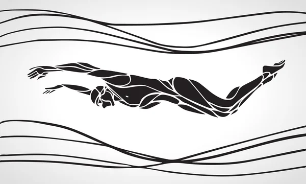 Butterfly Nuotatore Silhouette. Nuoto sportivo — Vettoriale Stock