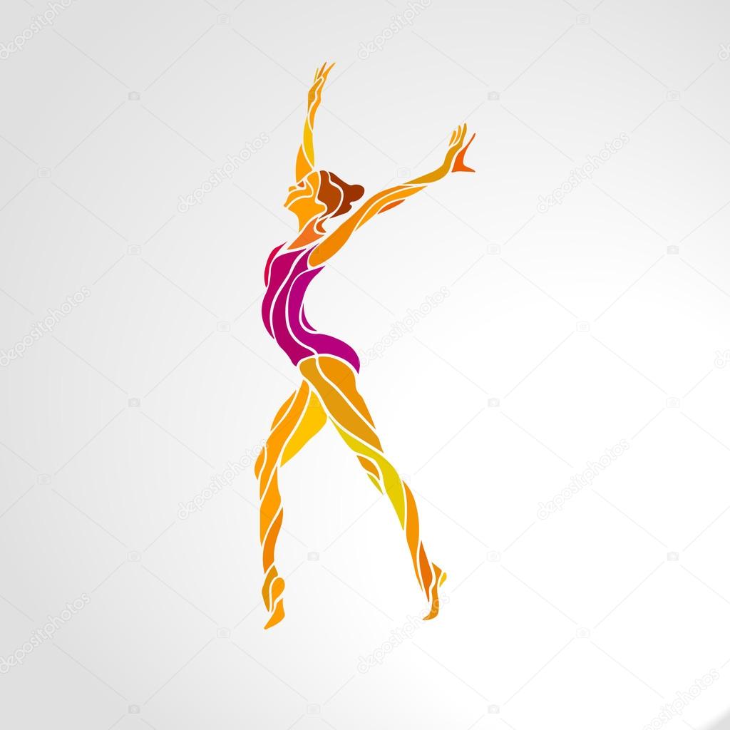 Creative silhouette of gymnastic girl. Art gymnastics dancing woman, vector illustration