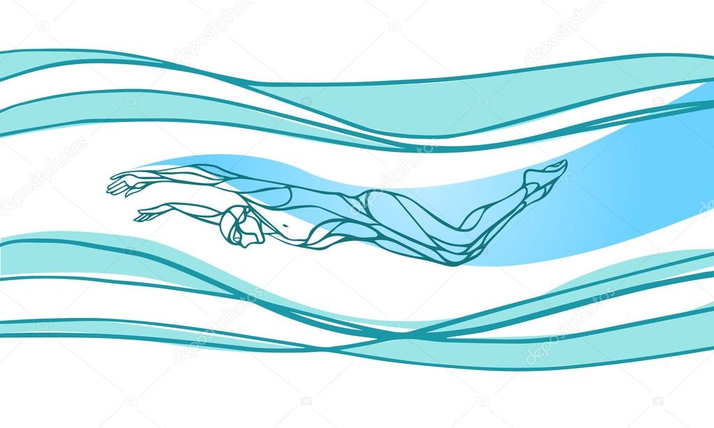 Butterfly Swimmer Color Silhouette. Sport swimming, dolphin kick. Vector Professional Swimming Illustration