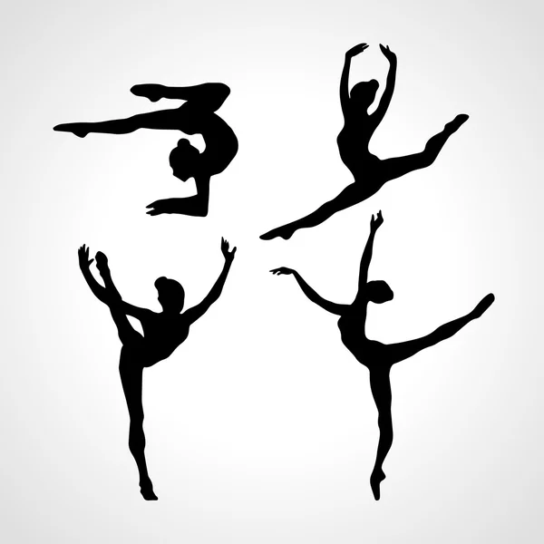 Siluetas de chicas gimnásticas. Arte gimnasia vector conjunto — Vector de stock