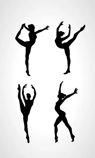 Siluetas de chicas gimnásticas. Arte gimnasia vector conjunto — Vector de stock