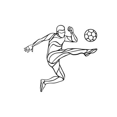Soccer or football player kicks the ball. Abstract line art vector silhouette. vector Soccer or football player kicks the ball. Abstract line art vector silhouette. vector