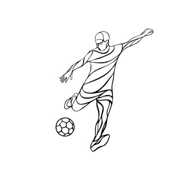 Soccer or football player kicks the ball. Abstract line art vector silhouette. vector Soccer or football player kicks the ball. Abstract line art vector silhouette. vector
