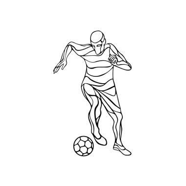 Soccer or football player kicks the ball. Abstract line art vector silhouette. Illustration on white background. vector Soccer or football player kicks the ball. Abstract line art vector silhouette. Illustration on white background. vector