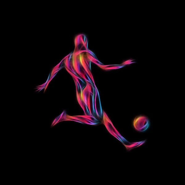 El jugador de fútbol patea la pelota. La ilustración abstracta colorida sobre fondo negro . — Foto de Stock