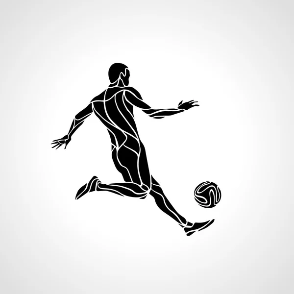 Fútbol o jugador de fútbol patea la pelota. Silueta vectorial — Vector de stock