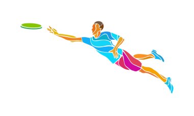 Sportsman throwing flying disc  frisbee. Ultimate game. clipart