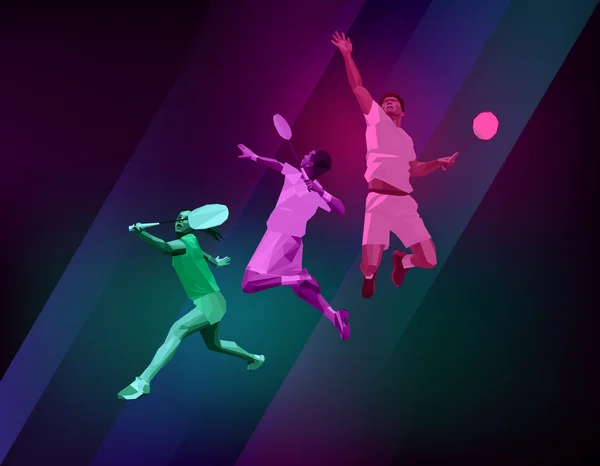 Cartaz desportivo com jogadores de badminton — Vetor de Stock