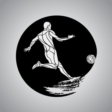 Soccer player kicks the ball. The colorful vector logo sticker on black background. vector Soccer player kicks the ball. The colorful vector logo sticker on black background. vector