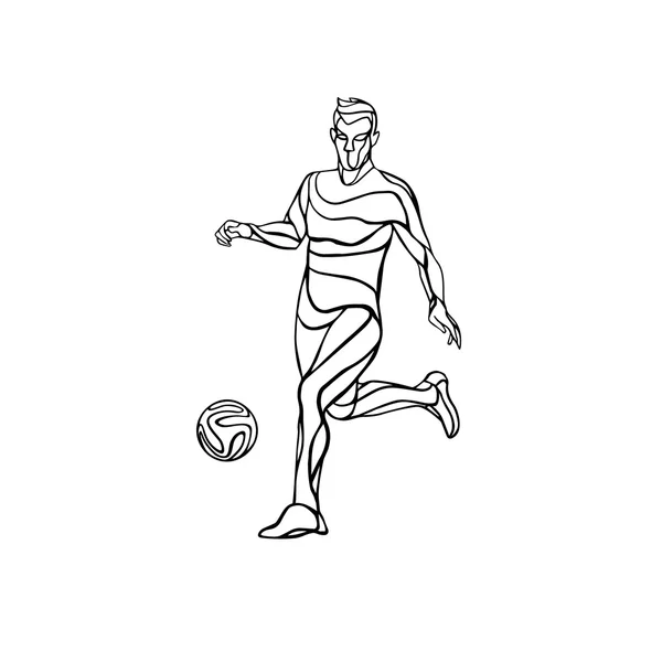 Παίκτης ποδοσφαίρου ή ποδοσφαίρου κλωτσάει την μπάλα. — Διανυσματικό Αρχείο