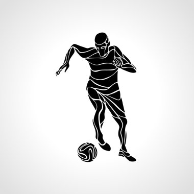 Soccer player kicks the ball. Black silhouette illustration on white background. vector Soccer player kicks the ball. Black silhouette illustration on white background. vector