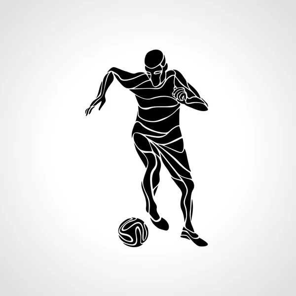 El jugador de fútbol patea la pelota. Ilustración de silueta negra sobre fondo blanco . — Archivo Imágenes Vectoriales