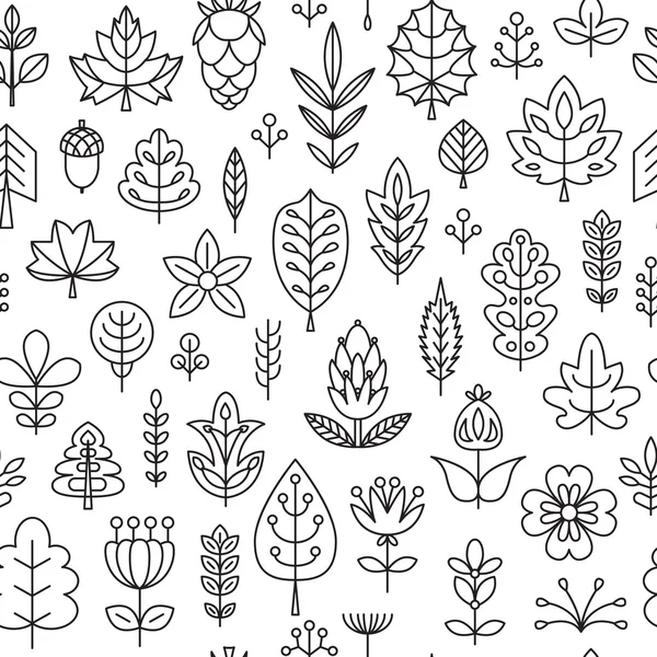 Seamless pattern with Geometrical leaves, trees and flowers. — Stock Vector