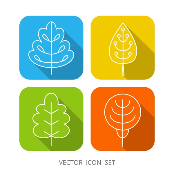 Set of 4 white square cartoon trees — Stock Vector