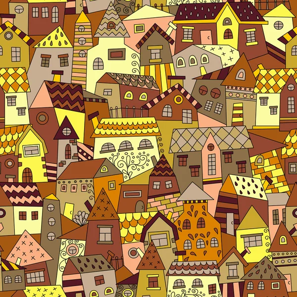 Doodle hand drawn town seamless pattern.