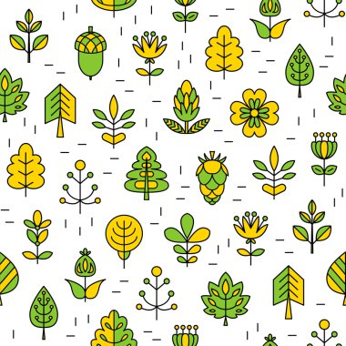 Geometrical ile Seamless Modeli bırakır, ağaçlar ve çiçekler.