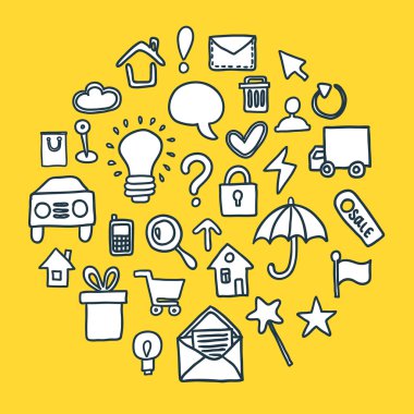 elle çizilmiş simgeler koleksiyonu.