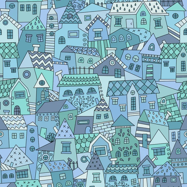 Doodle hand drawn town seamless pattern