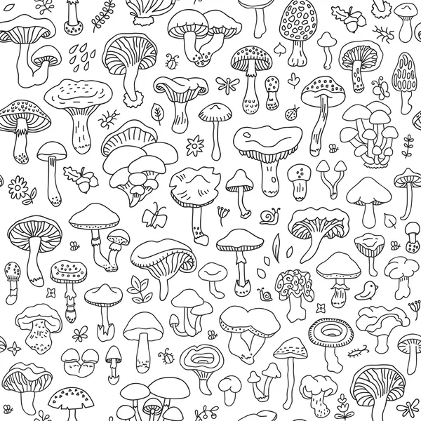 Vector seamless pattern with mushrooms. Autumn forest. — Stock Vector