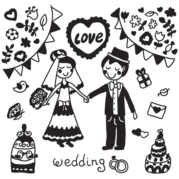 Hand drawn wedding couple. — Stock Vector