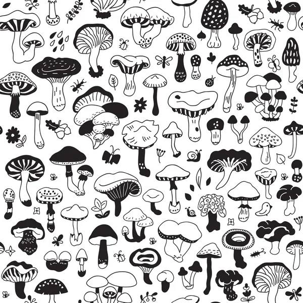 Vector seamless pattern with mushrooms. — Stock Vector