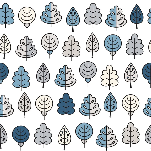 Seamless mönster med disposition stroke ikoner med vintern tress. — Stock vektor