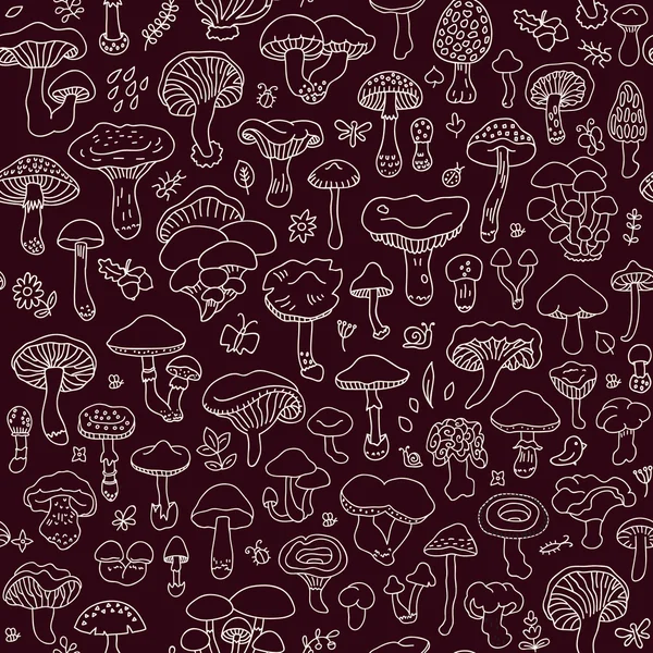 Vector seamless pattern with mushrooms. Autumn forest. — Stock Vector