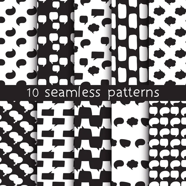 10 patrones sin costura con burbujas de habla, muestras de patrón . — Vector de stock