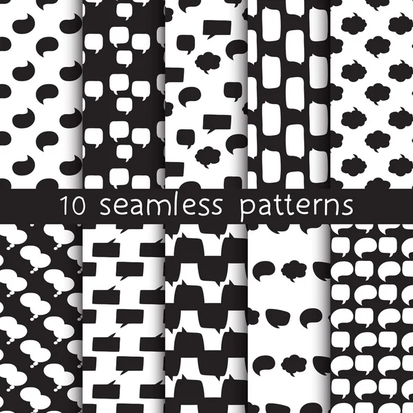 10 seamless patterns with speech bubbles, Pattern swatches. — Stock Vector