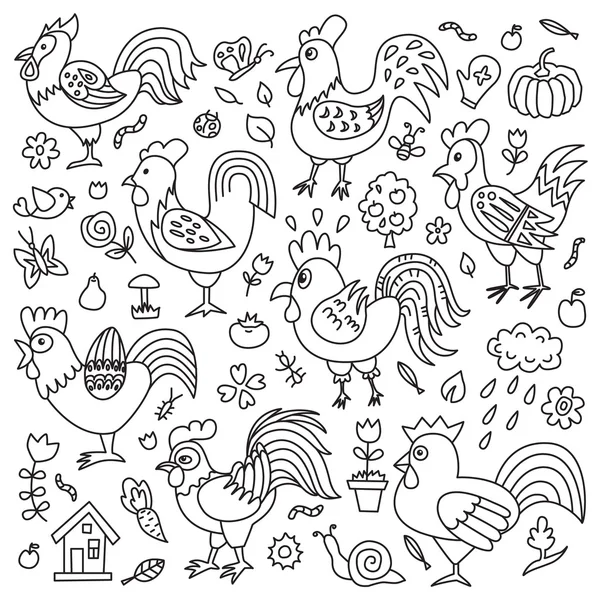 Ilustración vectorial de granja. Diseño de gallo . — Archivo Imágenes Vectoriales