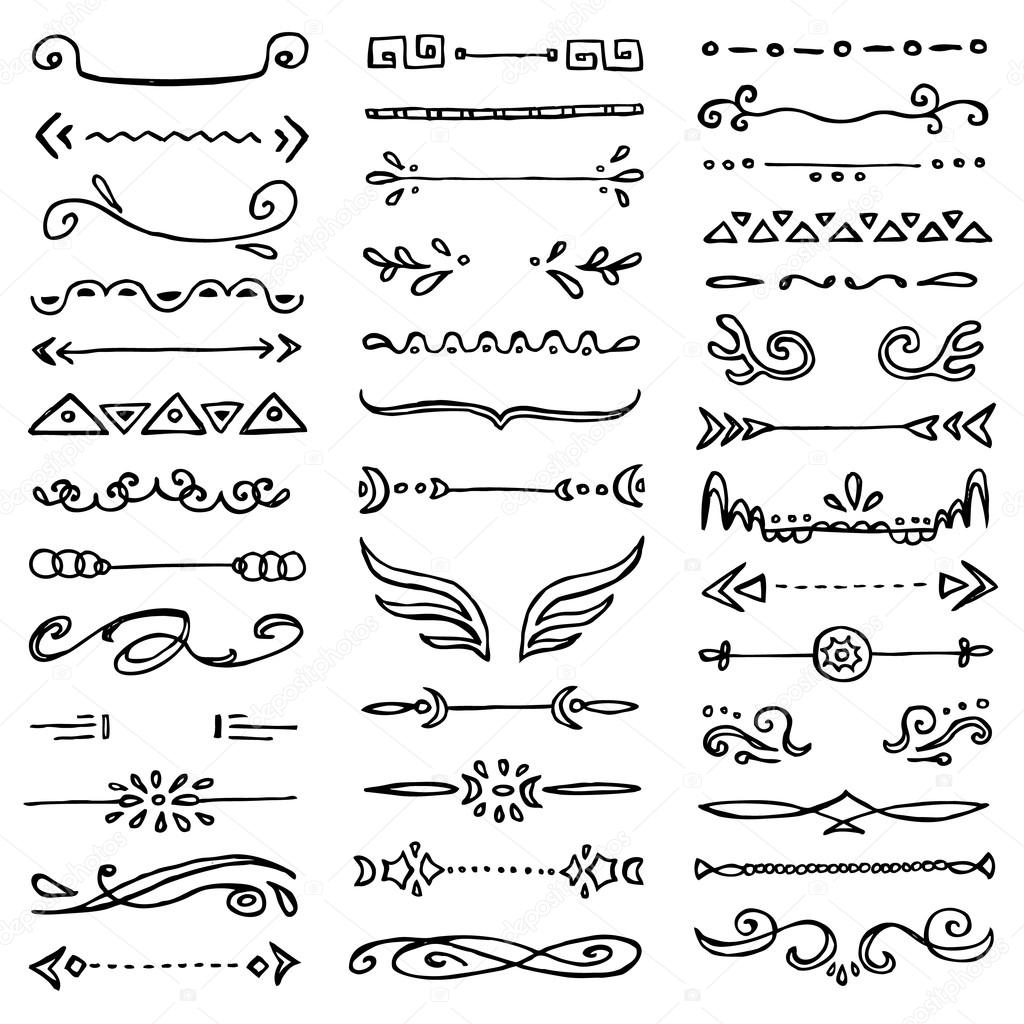 Collection of 39 hand drawn borders. 