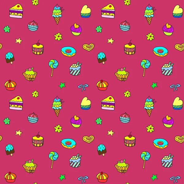 Holiday seamless pattern with ice-cream, pie and cupcakes — Stock Vector