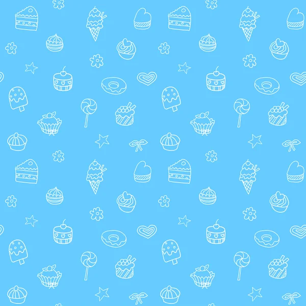 Motif sans couture avec glace, tarte et cupcakes — Image vectorielle