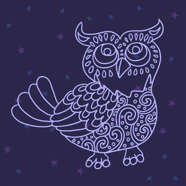 Búho en el cielo nocturno vector ilustración — Archivo Imágenes Vectoriales