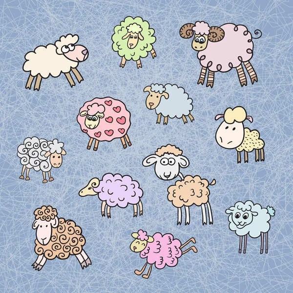 Vector set van schattige sheepblue — Stockvector